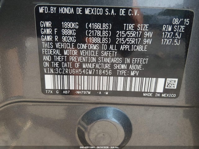 3CZRU6H54GM718456 Honda HR-V EX