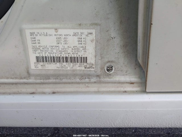 Продажа на аукционе авто 2007 Mitsubishi Galant Es/se, vin: 4A3AB36F07E053304, номер лота: 45511687
