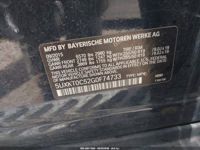 Aukcja sprzedaży 2016 Bmw X5 Edrive Xdrive40e, vin: 5UXKT0C52G0F74733, numer aukcji: 45511694
