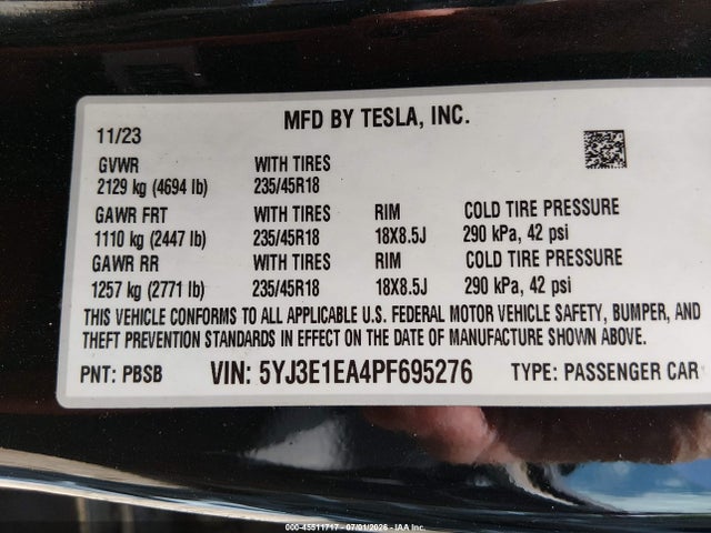 Tesla Model 3 Rear-wheel Drive 2023 5YJ3E1EA4PF695276 Image 9
