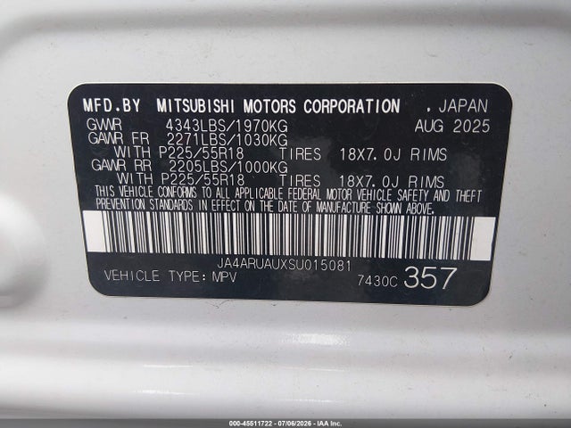 Продаж на аукціоні авто 2025 Mitsubishi Outlander Sport 2.0 Le Awc, vin: JA4ARUAUXSU015081, номер лоту: 45511722