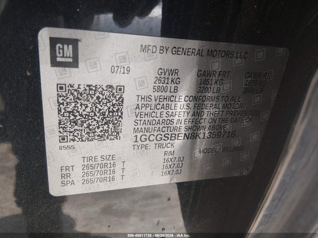 1GCGSBEN8K1359716 Chevrolet Colorado Wt