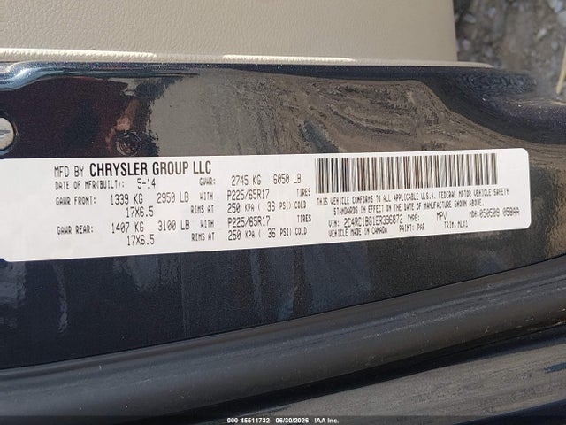 45511732 :رقم المزاد ، 2C4RC1BG1ER396872 vin ، 2014 Chrysler Town & Country Touring مزاد بيع