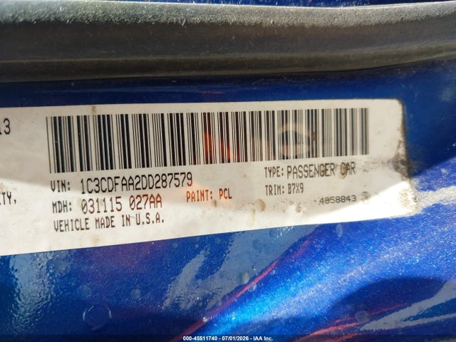 2013 Dodge Dart Se/aero მანქანა იყიდება აუქციონზე, vin: 1C3CDFAA2DD287579, აუქციონის ნომერი: 45511740