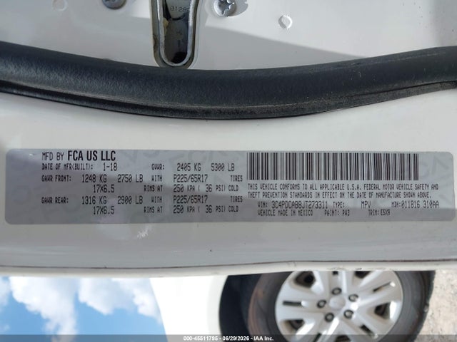 Продаж на аукціоні авто 2018 Dodge Journey Se, vin: 3C4PDCAB8JT273311, номер лоту: 45511795