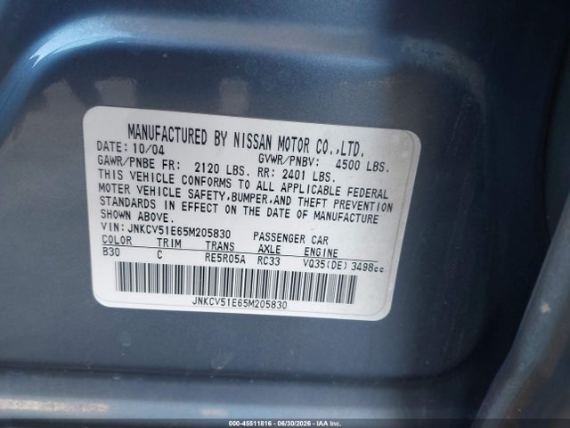Aukcja sprzedaży 2005 Infiniti G35, vin: JNKCV51E65M205830, numer aukcji: 45511816