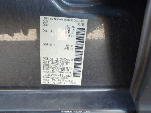 1N4BL4CV5LN311502 Nissan Altima Sr Fwd