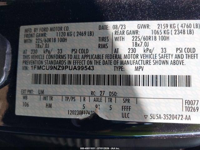 1FMCU9NZ9PUA99543 Ford Escape St-line Select