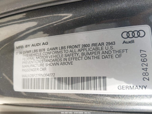 Продаж на аукціоні авто 2024 Audi A7 Sportback Prestige 55 Tfsi Quattro S Tronic, vin: WAUV2BF27RN064022, номер лоту: 45511862