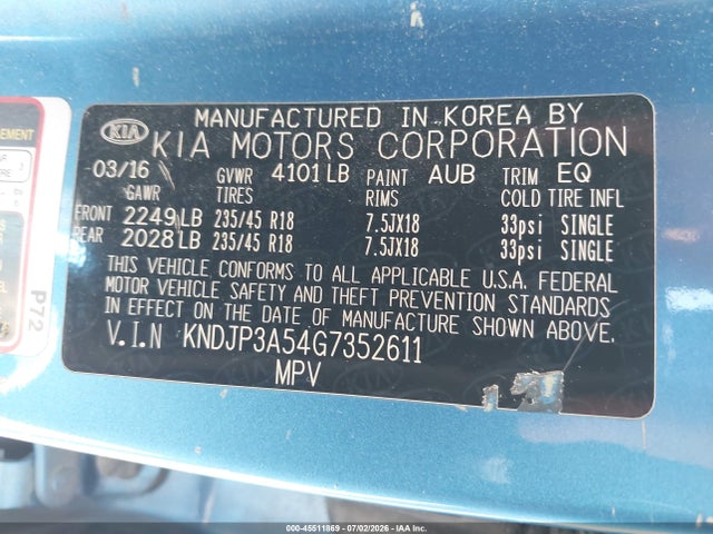 2016 Kia Soul + მანქანა იყიდება აუქციონზე, vin: KNDJP3A54G7352611, აუქციონის ნომერი: 45511869