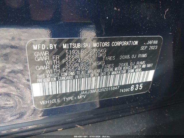 Aukcja sprzedaży 2024 Mitsubishi Outlander Sel 2.5 2wd, vin: JA4J3WA82RZ015847, numer aukcji: 45511891