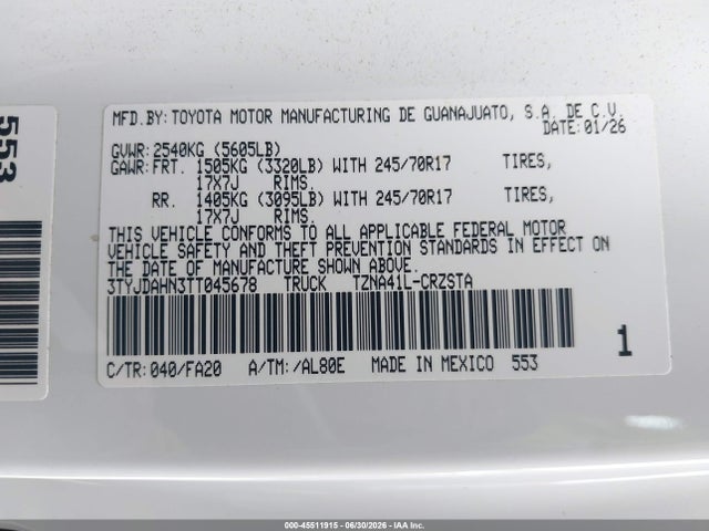 Toyota Tacoma Sr 2026 3TYJDAHN3TT045678 Image 9