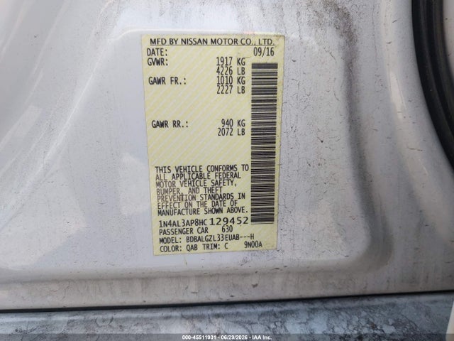 Nissan Altima 2.5 S 2017 1N4AL3AP8HC129452 Image 9