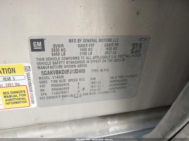 Aukcja sprzedaży 2015 Buick Enclave Leather, vin: 5GAKVBKD0FJ132489, numer aukcji: 45511935
