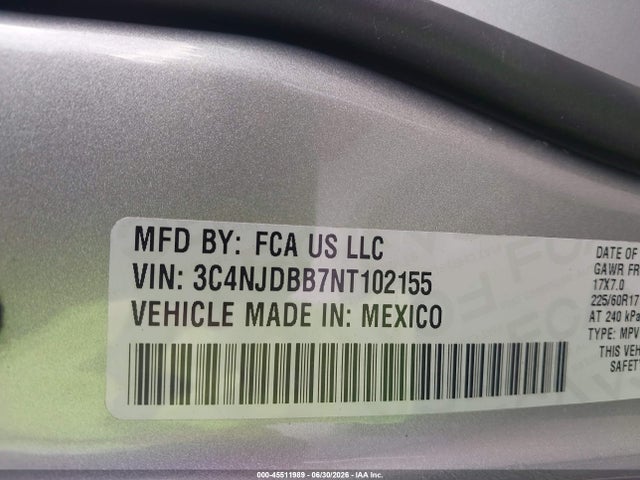 2022 Jeep Compass Latitude 4x4 მანქანა იყიდება აუქციონზე, vin: 3C4NJDBB7NT102155, აუქციონის ნომერი: 45511989
