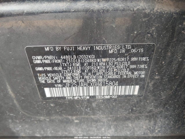 Продажа на аукционе авто 2016 Subaru Forester 2.5i Limited, vin: JF2SJAHCXGH415804, номер лота: 45512048