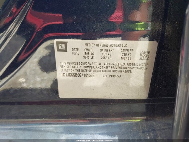 45512054 :رقم المزاد ، 1G1JC6SB0G4101533 vin ، 2016 Chevrolet Sonic Lt Auto مزاد بيع