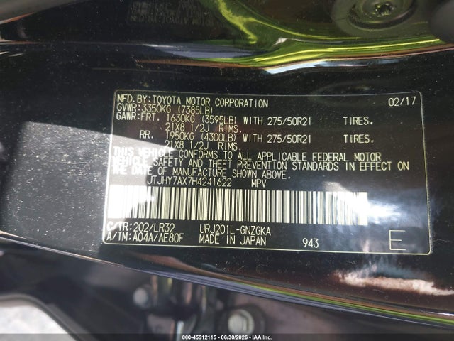 Продажа на аукционе авто 2017 Lexus Lx 570, vin: JTJHY7AX7H4241622, номер лота: 45512115