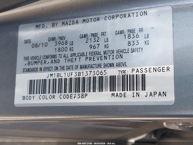 Aukcja sprzedaży 2011 Mazda Mazda3 I Sport, vin: JM1BL1UF3B1373065, numer aukcji: 45512169