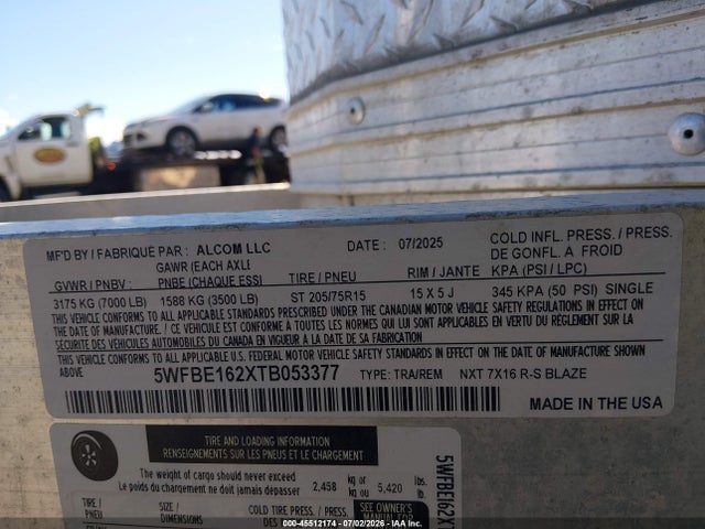 Allcom Trailers Enclosed Cargo Trail 2026 5WFBE162XTB053377 Image 9