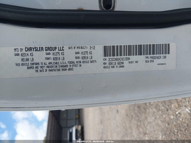 2012 Dodge Charger Se მანქანა იყიდება აუქციონზე, vin: 2C3CDXBGXCH213594, აუქციონის ნომერი: 45512175