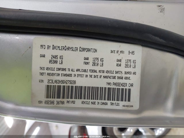 Aukcja sprzedaży 2006 Chrysler 300c, vin: 2C3LA63H96H279228, numer aukcji: 45512186
