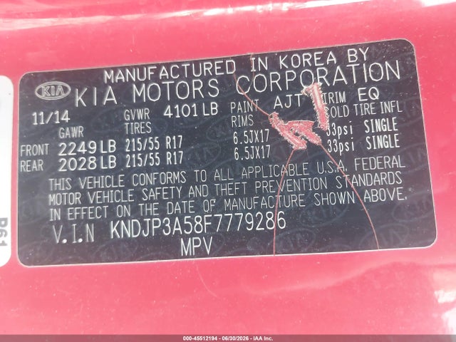 KIA SOUL + 2015 KNDJP3A58F7779286 Image 9