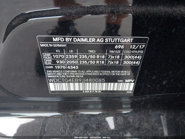 Продаж на аукціоні авто 2018 Mercedes-benz Gla 250, vin: WDCTG4EB9JJ480085, номер лоту: 45512247