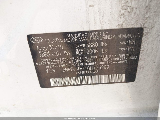 5NPDH4AE1GH753299 Hyundai ELANTRA SE