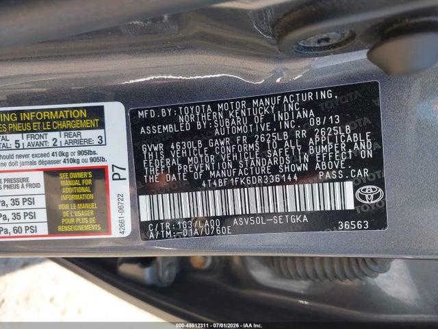 Aukcja sprzedaży 2013 Toyota Camry Xle, vin: 4T4BF1FK6DR336144, numer aukcji: 45512311