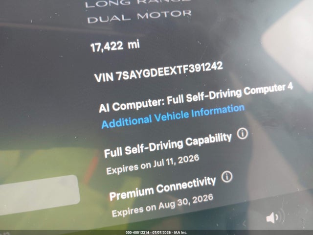 Aukcja sprzedaży 2026 Tesla Model Y All-wheel Drive/long Range Launch Series/premium All-wheel Drive, vin: 7SAYGDEEXTF391242, numer aukcji: 45512314