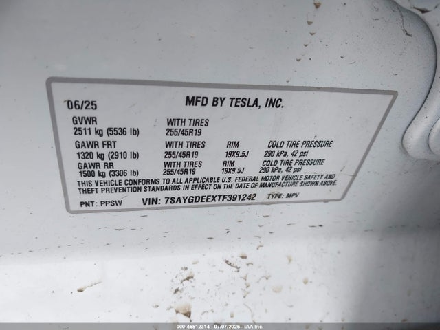 Aukcja sprzedaży 2026 Tesla Model Y All-wheel Drive/long Range Launch Series/premium All-wheel Drive, vin: 7SAYGDEEXTF391242, numer aukcji: 45512314