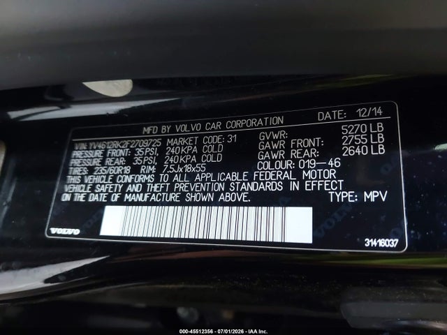 Volvo Xc60 T5/t5 Premier 2015 YV4612RK2F2709725 Image 9