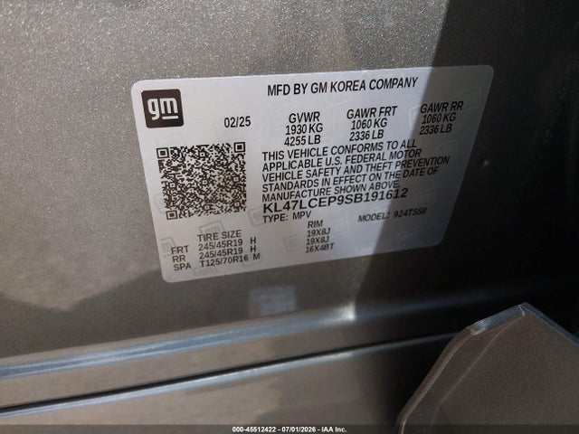 45512422 :رقم المزاد ، KL47LCEP9SB191612 vin ، 2025 Buick Envista Avenir Fwd مزاد بيع
