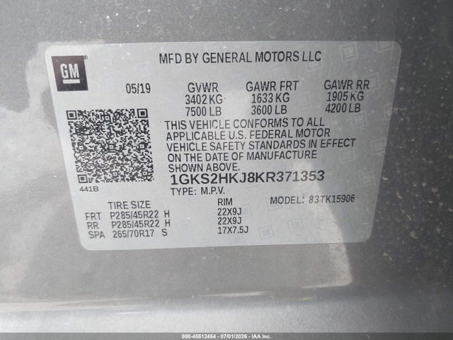Продаж на аукціоні авто 2019 Gmc Yukon Xl Denali, vin: 1GKS2HKJ8KR371353, номер лоту: 45512454
