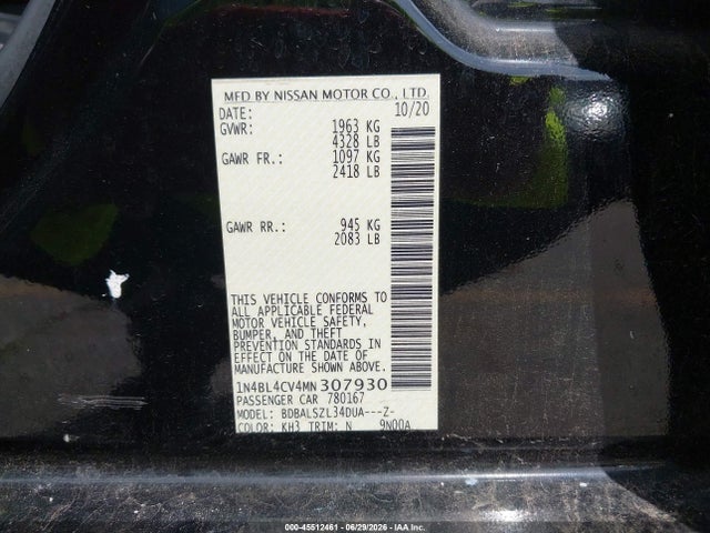 45512461 :رقم المزاد ، 1N4BL4CV4MN307930 vin ، 2021 Nissan Altima Sr Fwd مزاد بيع