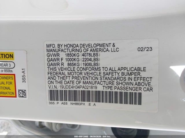 Продажа на аукционе авто 2023 Acura Integra A-spec, vin: 19UDE4H34PA021819, номер лота: 45512465