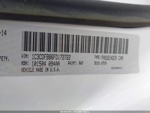 Aukcja sprzedaży 2015 Dodge Dart Sxt, vin: 1C3CDFBB6FD172722, numer aukcji: 45512470