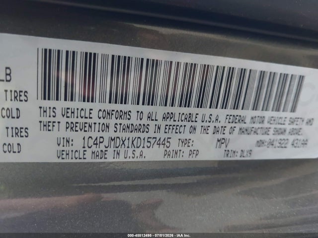 Продаж на аукціоні авто 2019 Jeep Cherokee Limited 4x4, vin: 1C4PJMDX1KD157445, номер лоту: 45512495