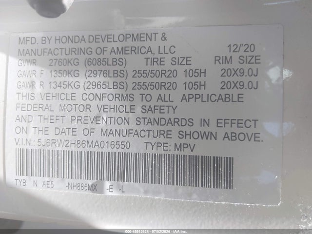 Продажа на аукционе авто 2020 Honda Cr-v Awd Ex-l, vin: 2HKRW2H80LH671770, номер лота: 45512628