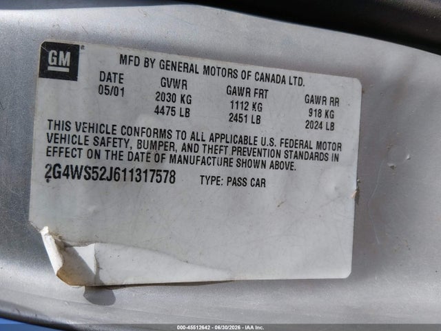 Продаж на аукціоні авто 2001 Buick Century Custom, vin: 2G4WS52J611317578, номер лоту: 45512642
