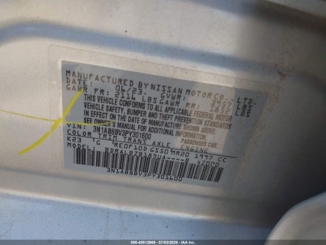 Nissan Sentra S Xtronic Cvt 2023 3N1AB8BV3PY301600 Image 9