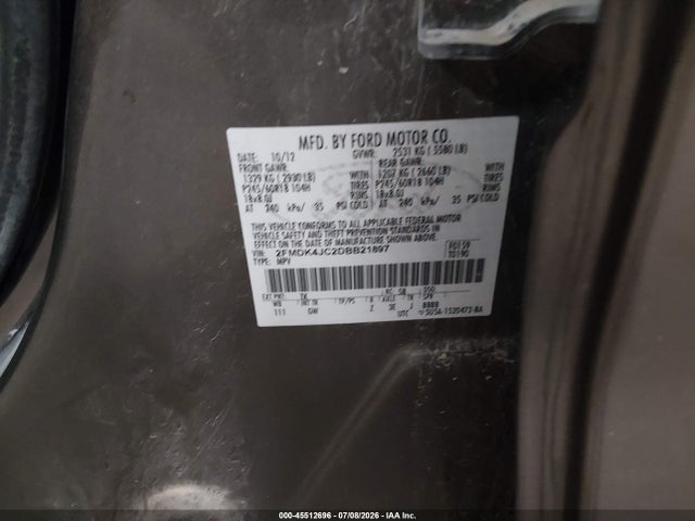 45512696 :رقم المزاد ، 2FMDK4JC2DBB21897 vin ، 2013 Ford Edge Sel مزاد بيع