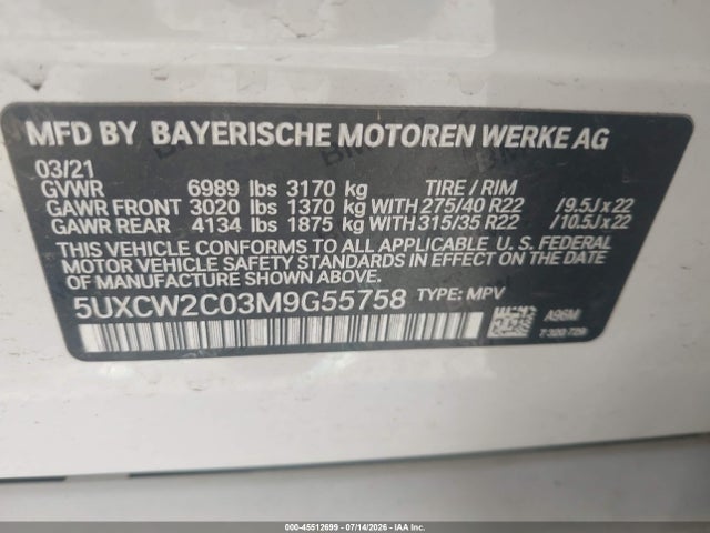 5UXCW2C03M9G55758 BMW X7 Xdrive40i