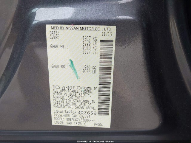 1N4AL3AP7GN307659 Nissan Altima 2.5/2.5 S/2.5 Sl/2.5 Sr/2.5 Sv