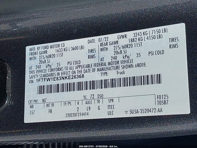 Ford F-150 Xlt 2022 1FTFW1E83NKE26368 Image 9