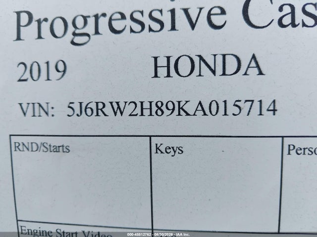 Продажа на аукционе авто 2019 Honda Cr-v Ex-l, vin: 5J6RW2H89KA015714, номер лота: 45512762