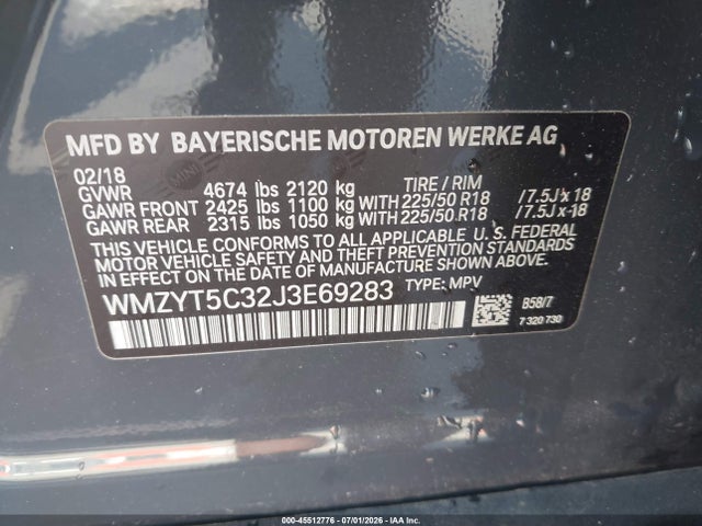 2018 Mini Countryman Cooper S მანქანა იყიდება აუქციონზე, vin: WMZYT5C32J3E69283, აუქციონის ნომერი: 45512776
