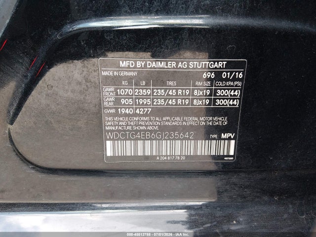 Aukcja sprzedaży 2016 Mercedes-benz Gla 250, vin: WDCTG4EB6GJ235642, numer aukcji: 45512788