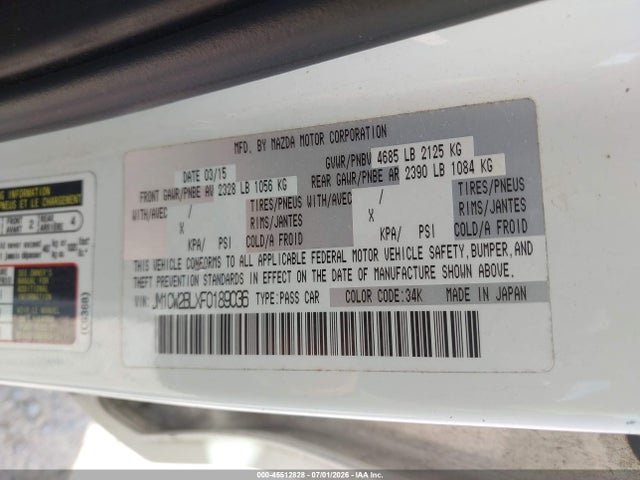 45512828 :رقم المزاد ، JM1CW2BLXF0189036 vin ، 2015 Mazda Mazda5 Sport مزاد بيع